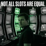 James in a row of slot machines looking back at the one machine worth playing