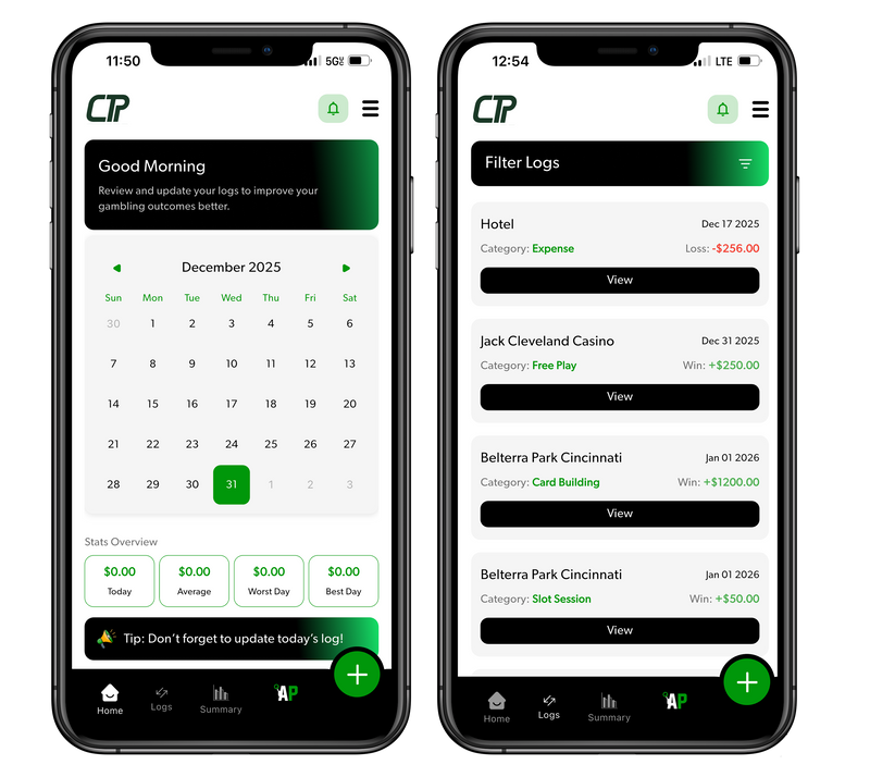 Casino Tracker Pro app session tracking dashboard